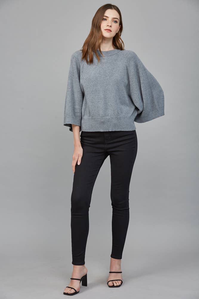 Raglan Sleeve Wide Cuff Crew Neck Sweater