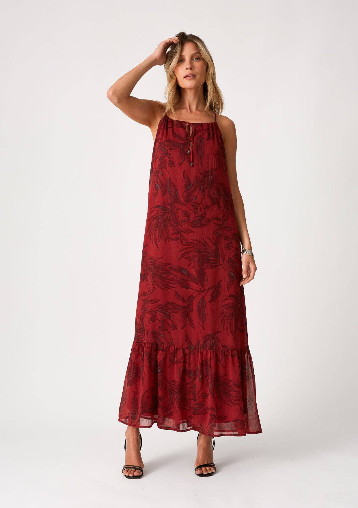 FINAL SALE- Lovestich-Flowy Floral Tie Front Halter Maxi Dress Lovestitch