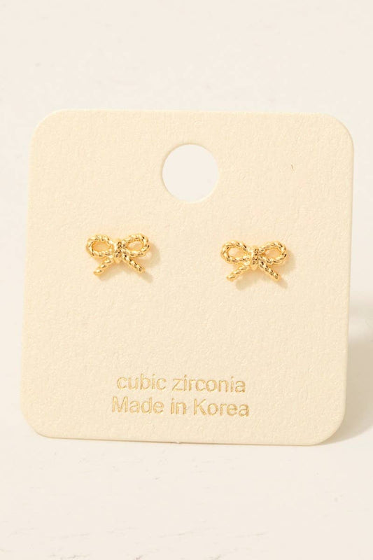 Gold Dipped Mini Bow Stud Earrings 926 WEST