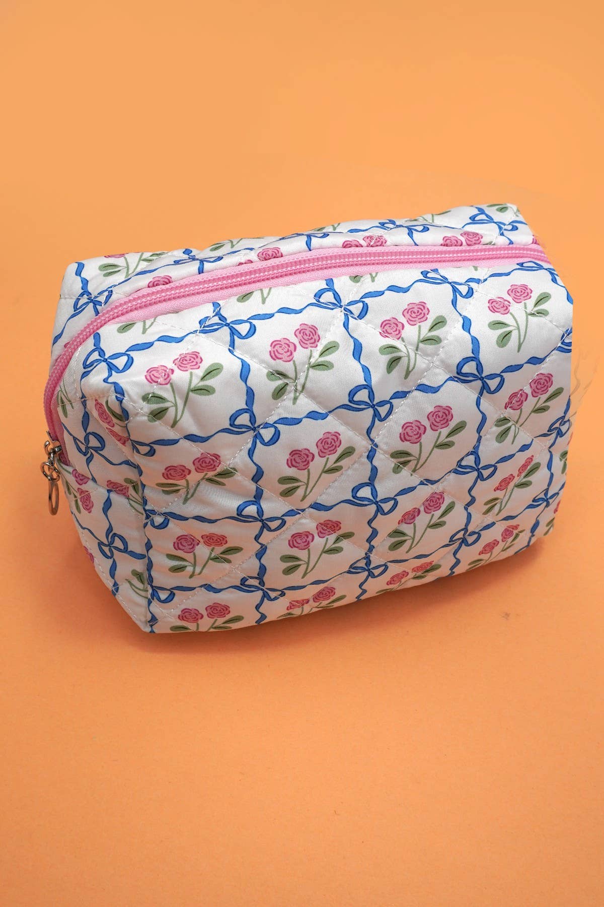Floral Toile Quilted Makeup Pouch