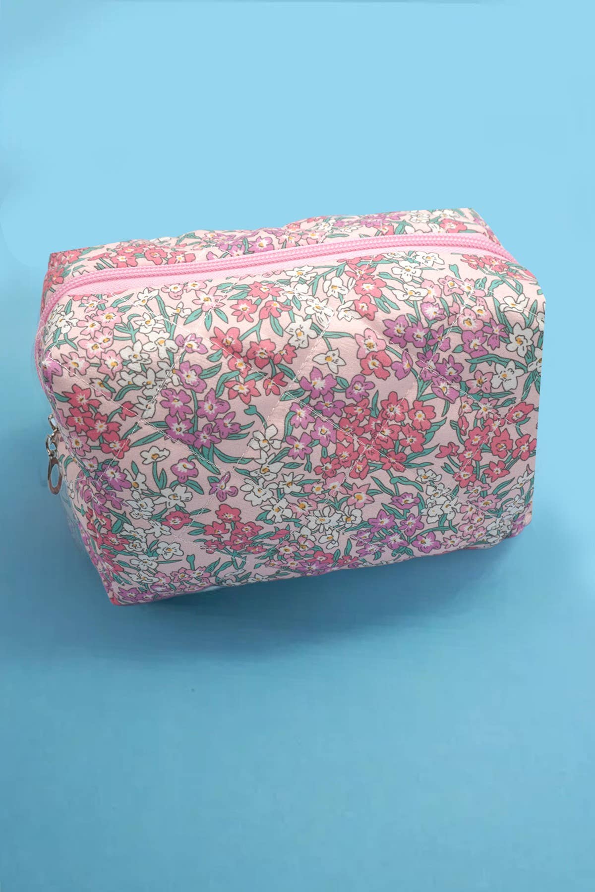 Floral Toile Quilted Makeup Pouch