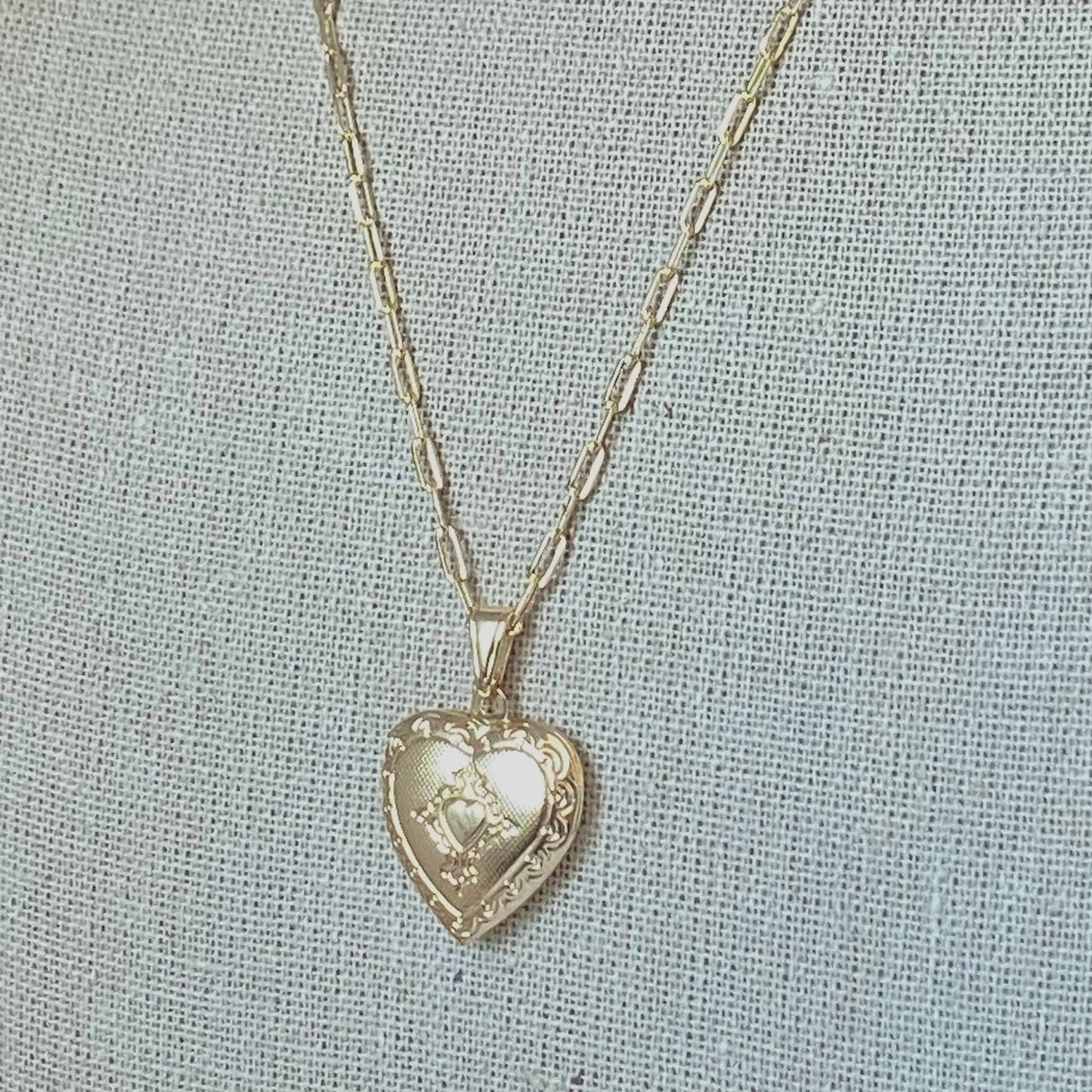Heart Lock locket necklace engraved love gold filled photo 