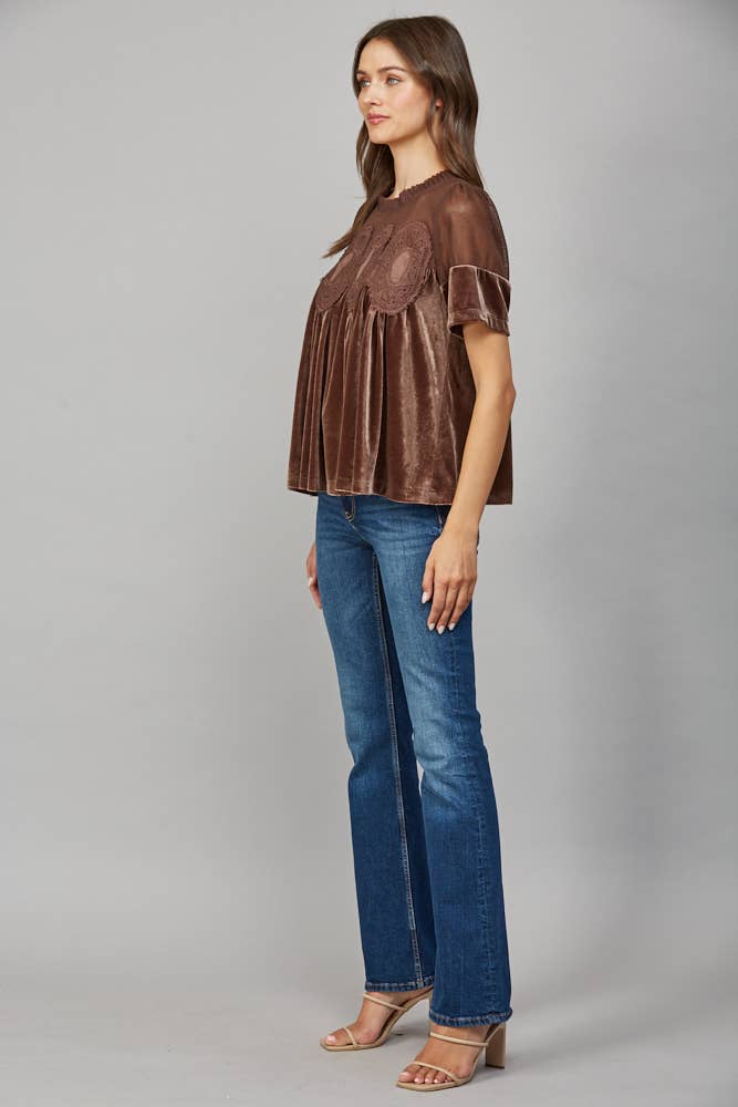 LACE DETAIL VELVET BABYDOLL TOP FT25474 FATE