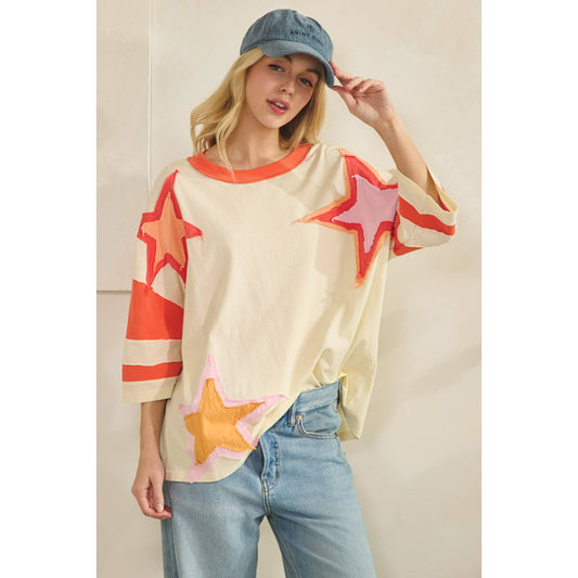 Colorblock Star Patch Appliqué Top