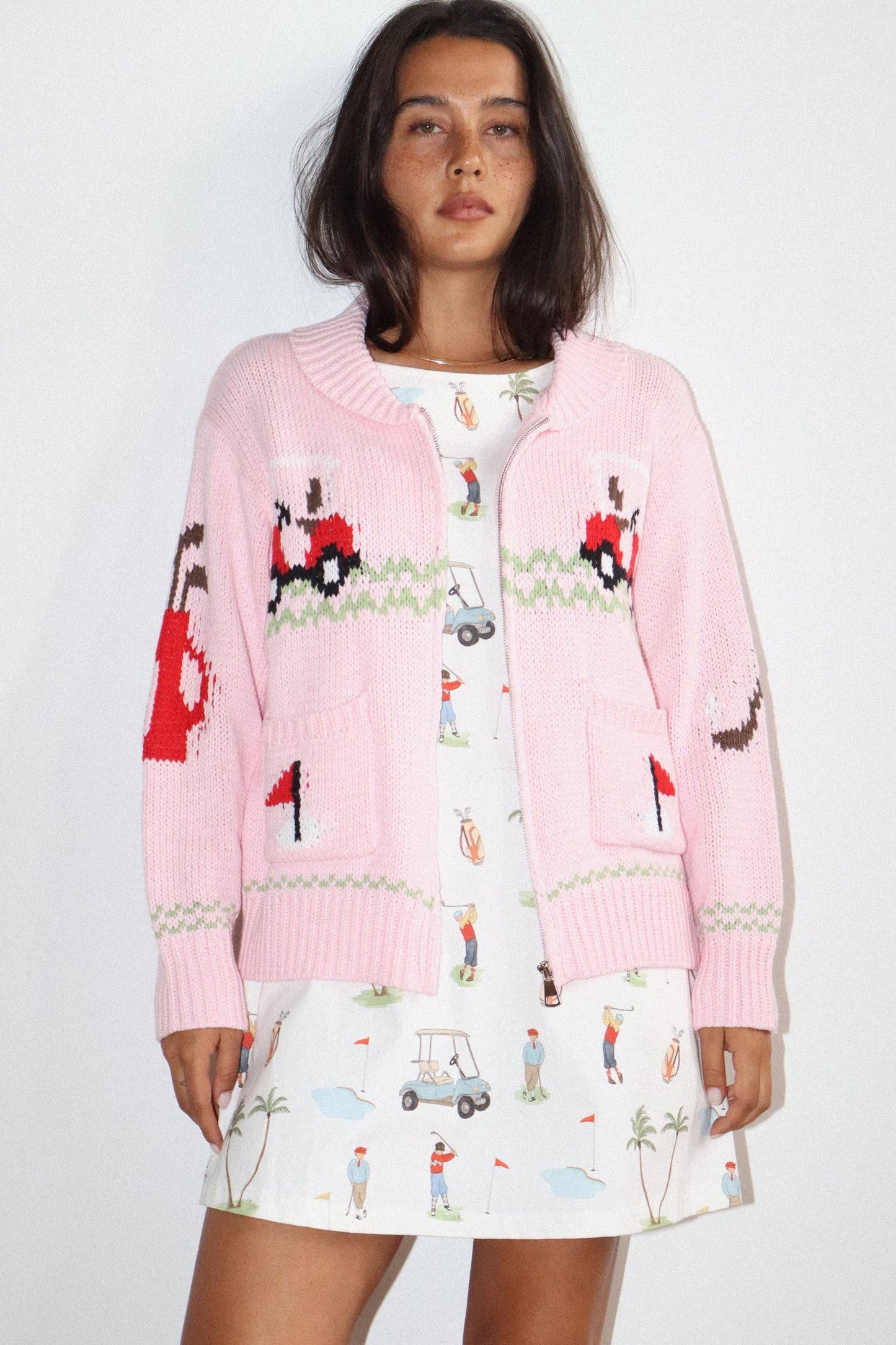 Hole In One Intarsia Zip Sweater
