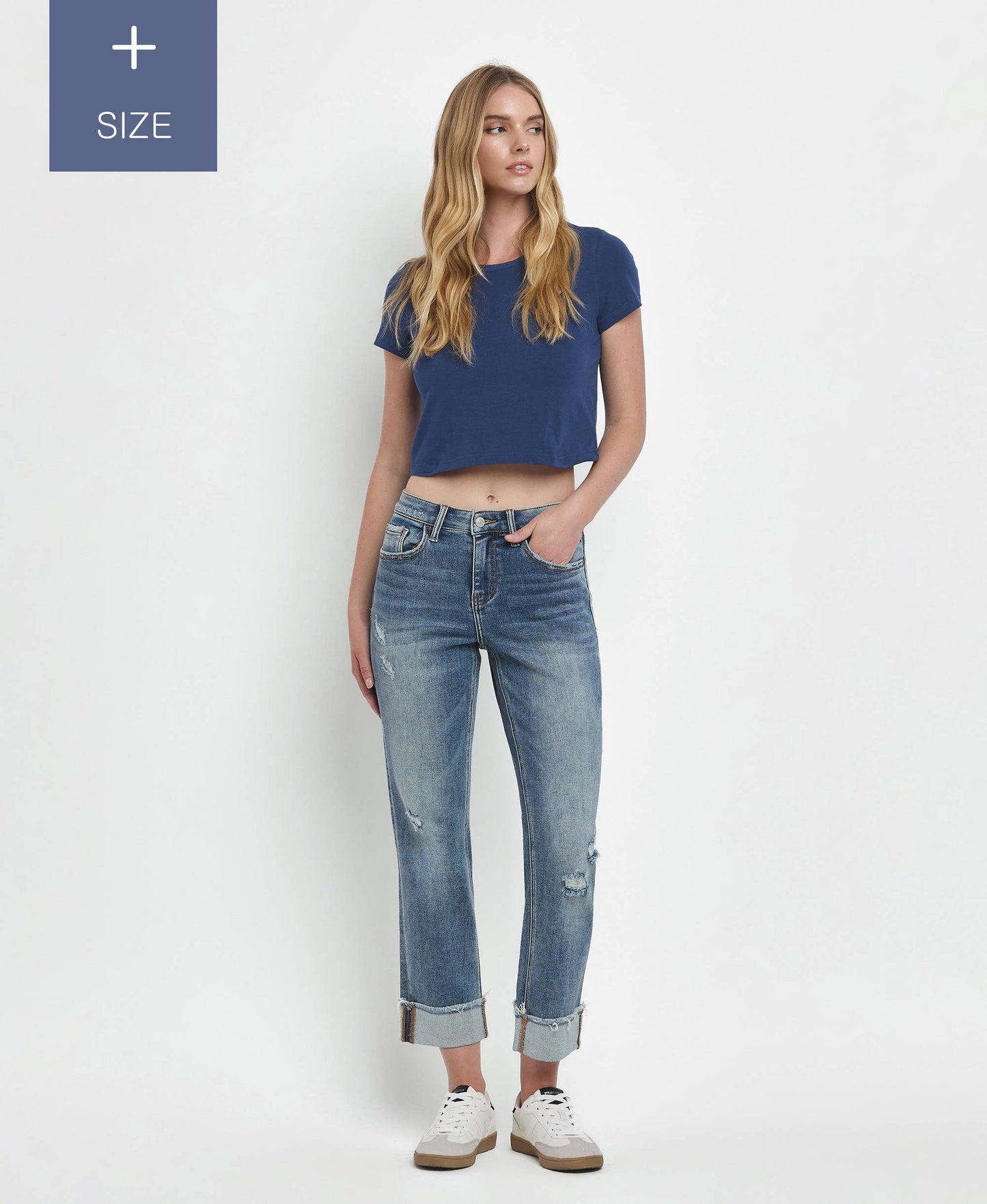 PLUS SIZE HIGH RISE CUFFED STRAIGHT JEANS LV1160-P Lovervet by VERVET