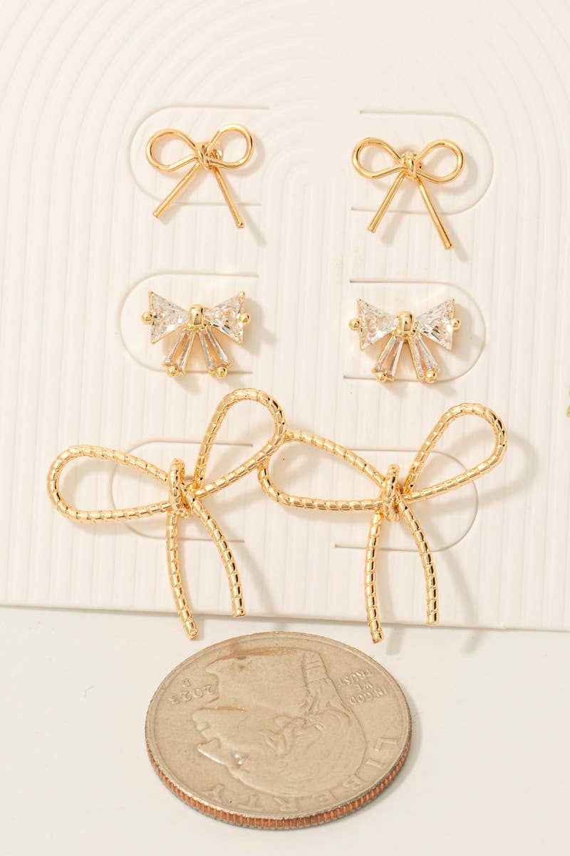 Studs 3Pc Ribbon Bow Stud Earrings Set 926 WEST