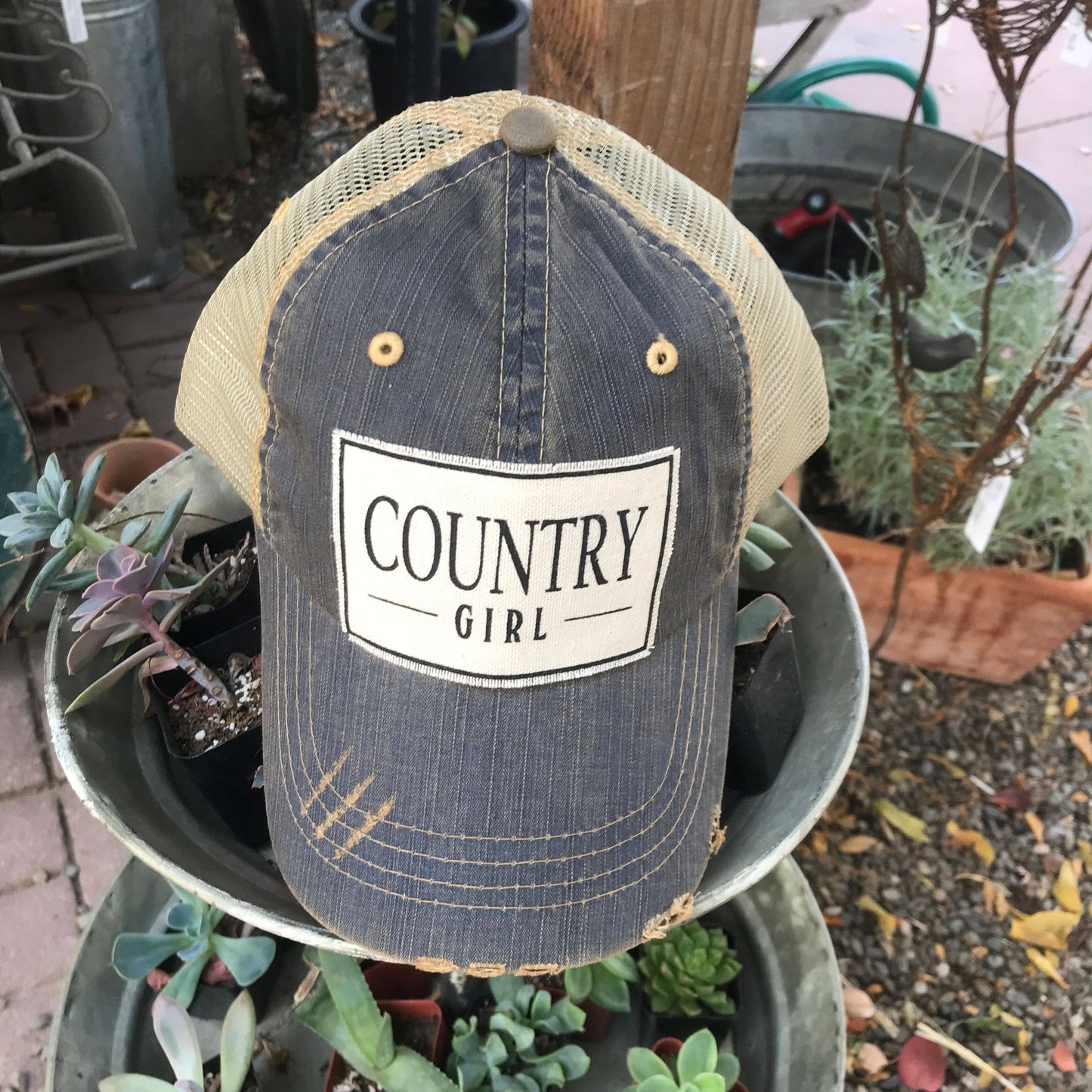 Country Girl Distressed Trucker Hat Baseball Cap Vintage Life