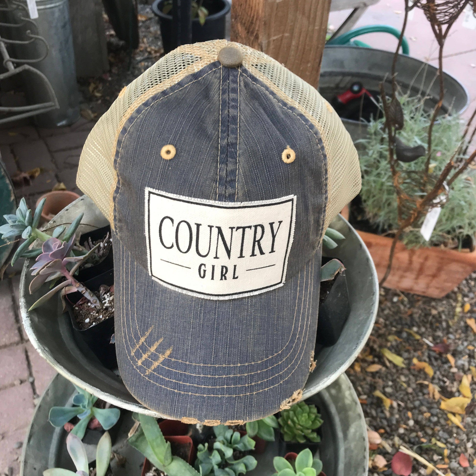 Country Girl Distressed Trucker Hat Baseball Cap Vintage Life