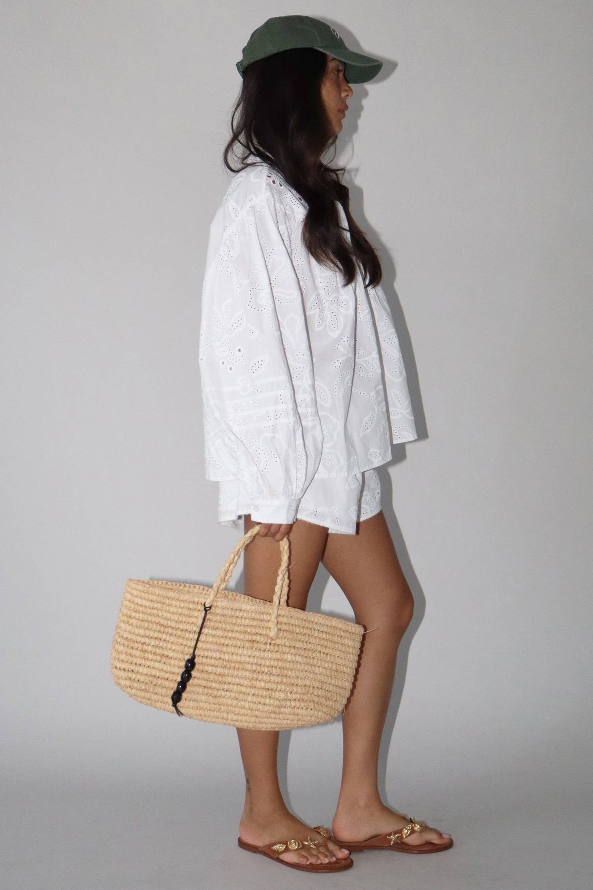 Eyelet Cotton Button Detail Shorts