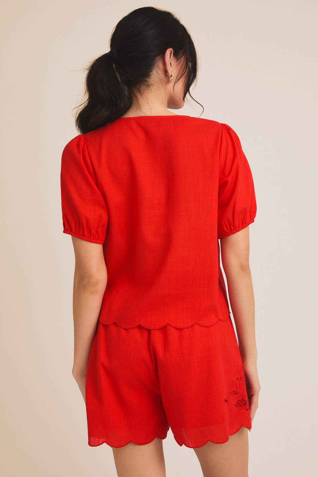 Women's EYELET FRONT TIES TOP AND SCALLOP SHORTS 926 WEST