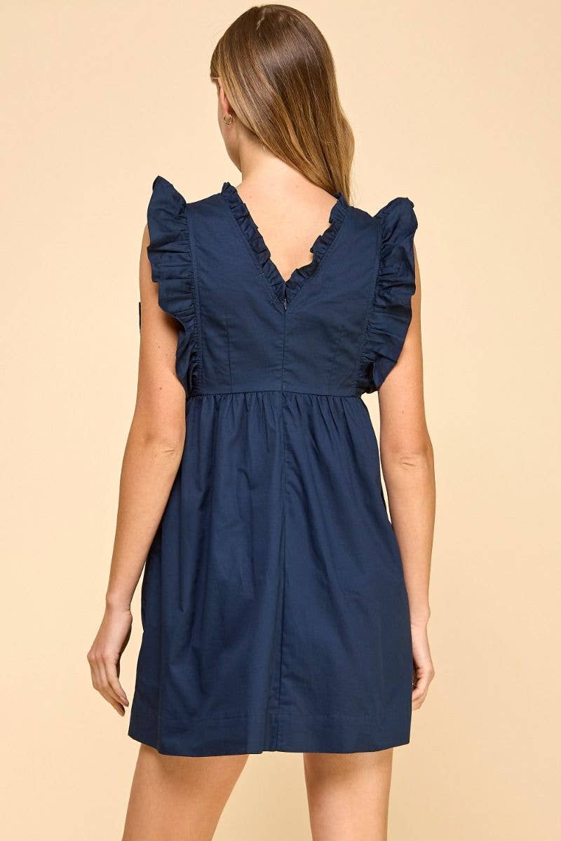 Ruffle Detail V Neckline Back Hidden Zipper Dress