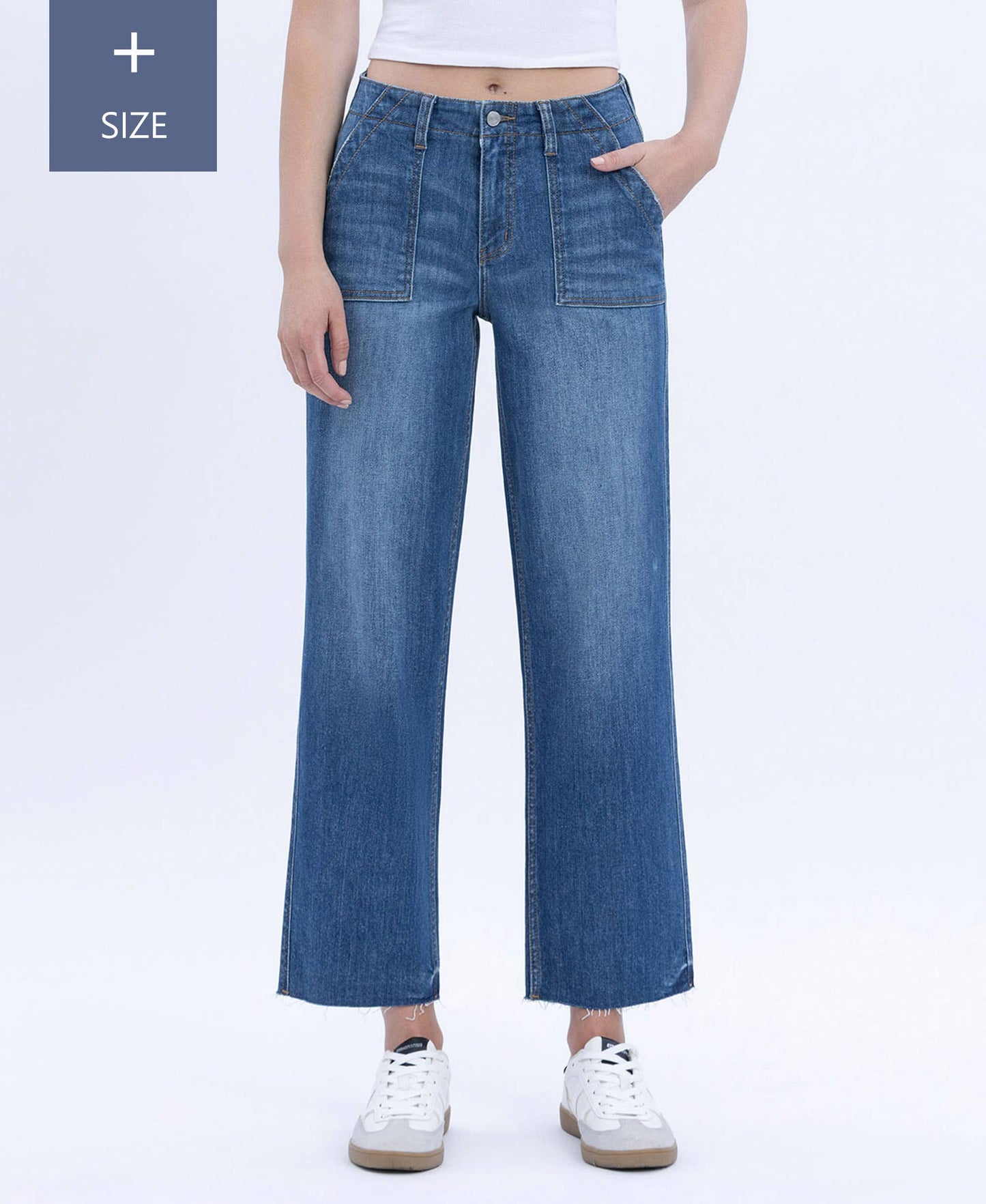 PLUS HIGH RISE CROP UTILITY POCKET STRAIGHT JEANS LV1355-P Lovervet by VERVET