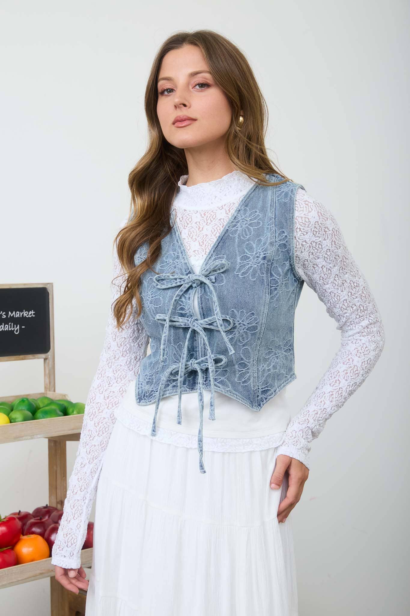 Blu Pepper  Floral Washed Denim Vest