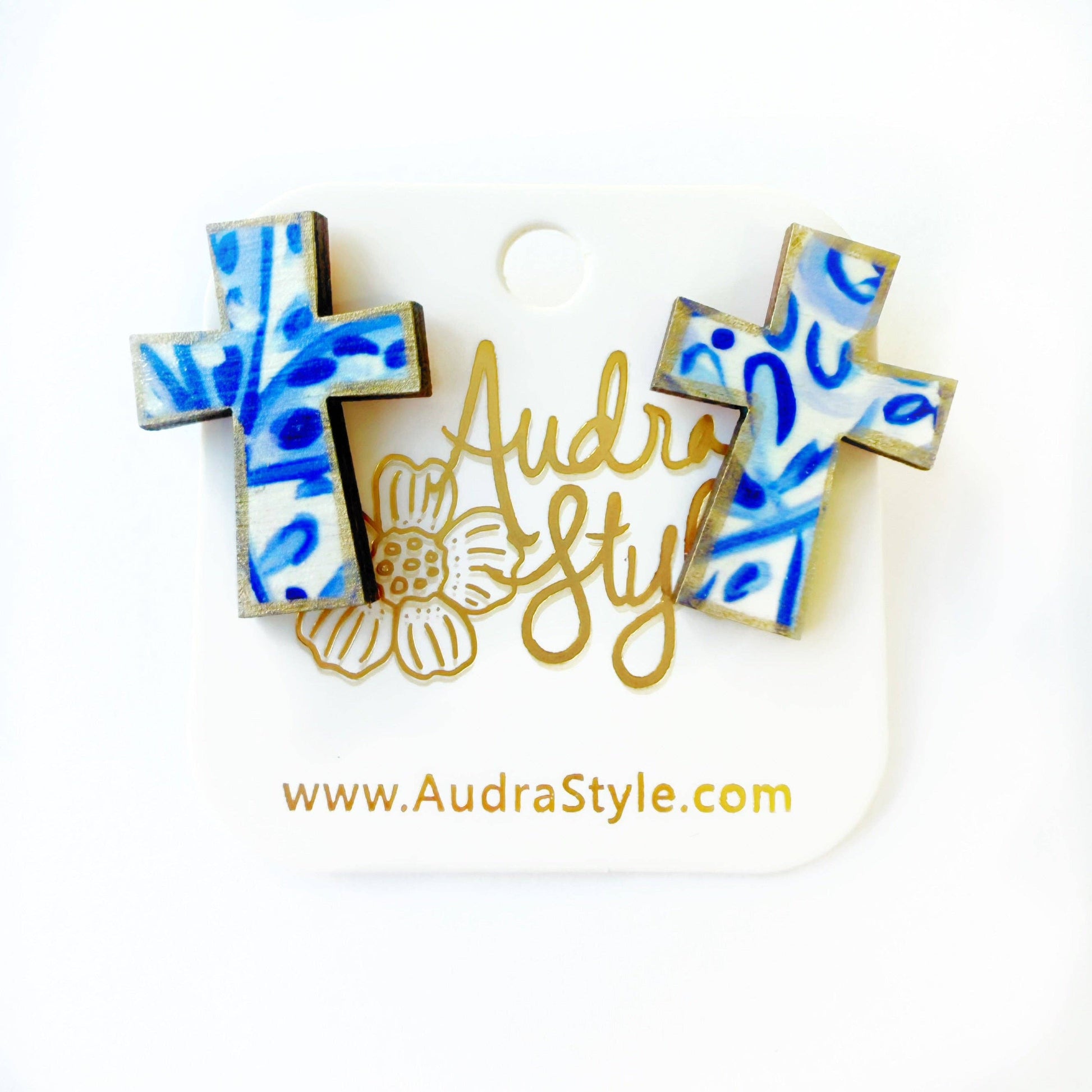 Blue and White Cross Stud - Colorful Earring Audra Style
