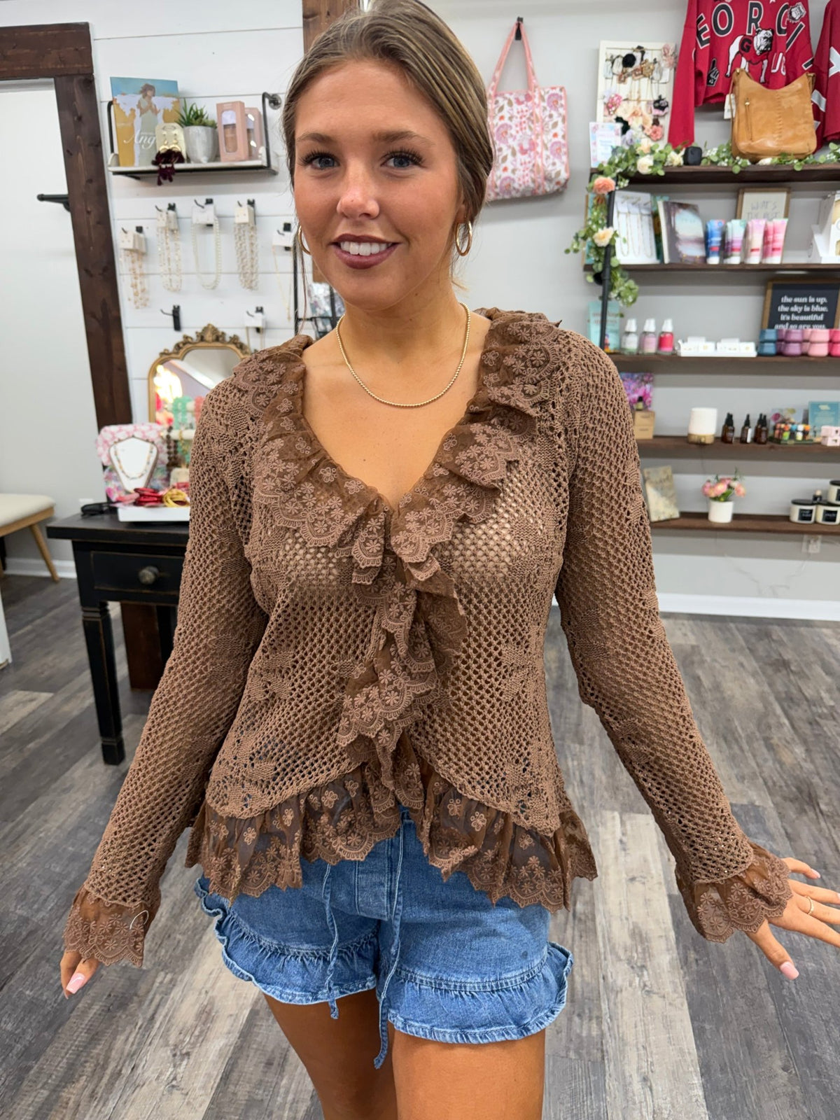 Easel Lace Ruffle Knit Cardigan - 926 West