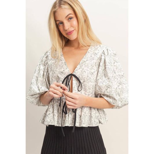 HYFVE -Floral Tie-Front Peplum Top