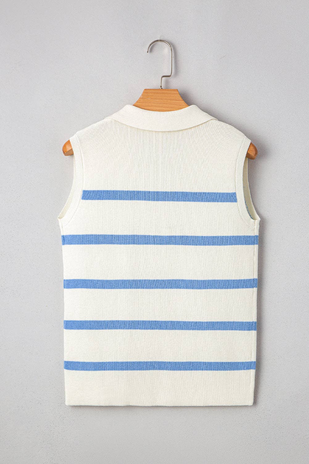 Stripe Collared V-Neck Sleeveless Sweater Top 926 WEST