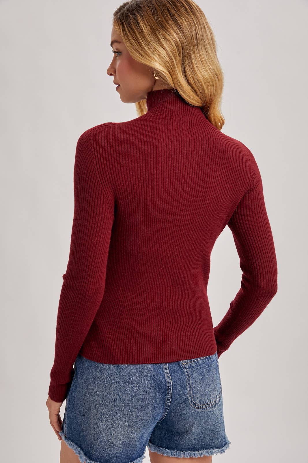 WHOLEGARMENT MOCK NECK RIBBED KNIT TOP Bluivy