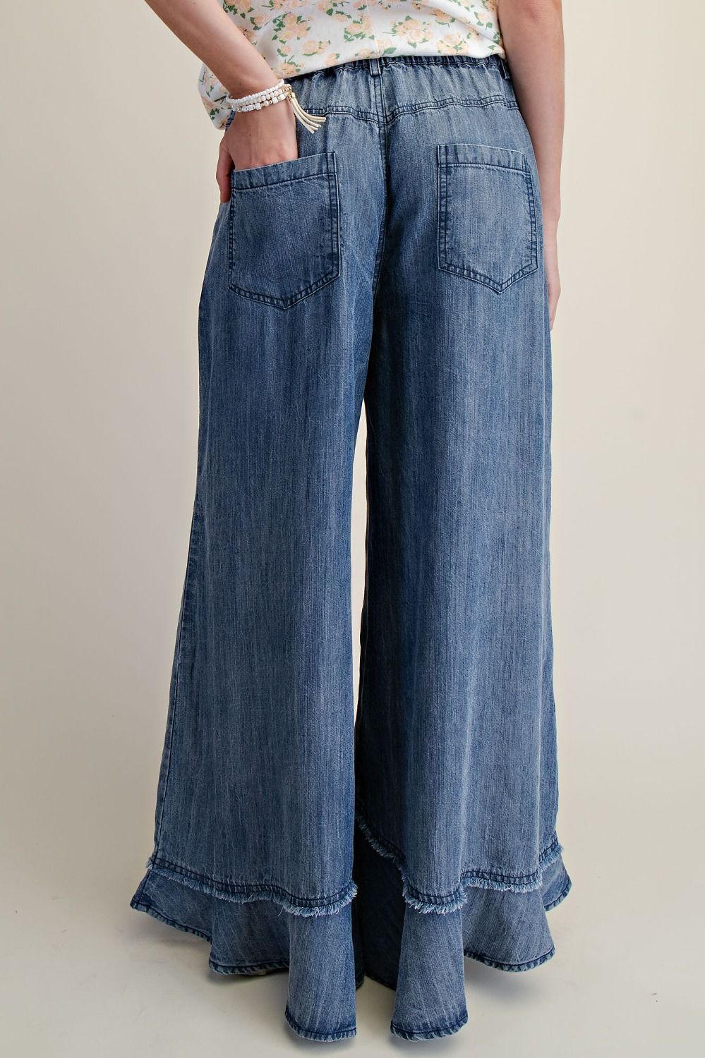 Easel Chambray Mineral Washed Wide-Leg Pants