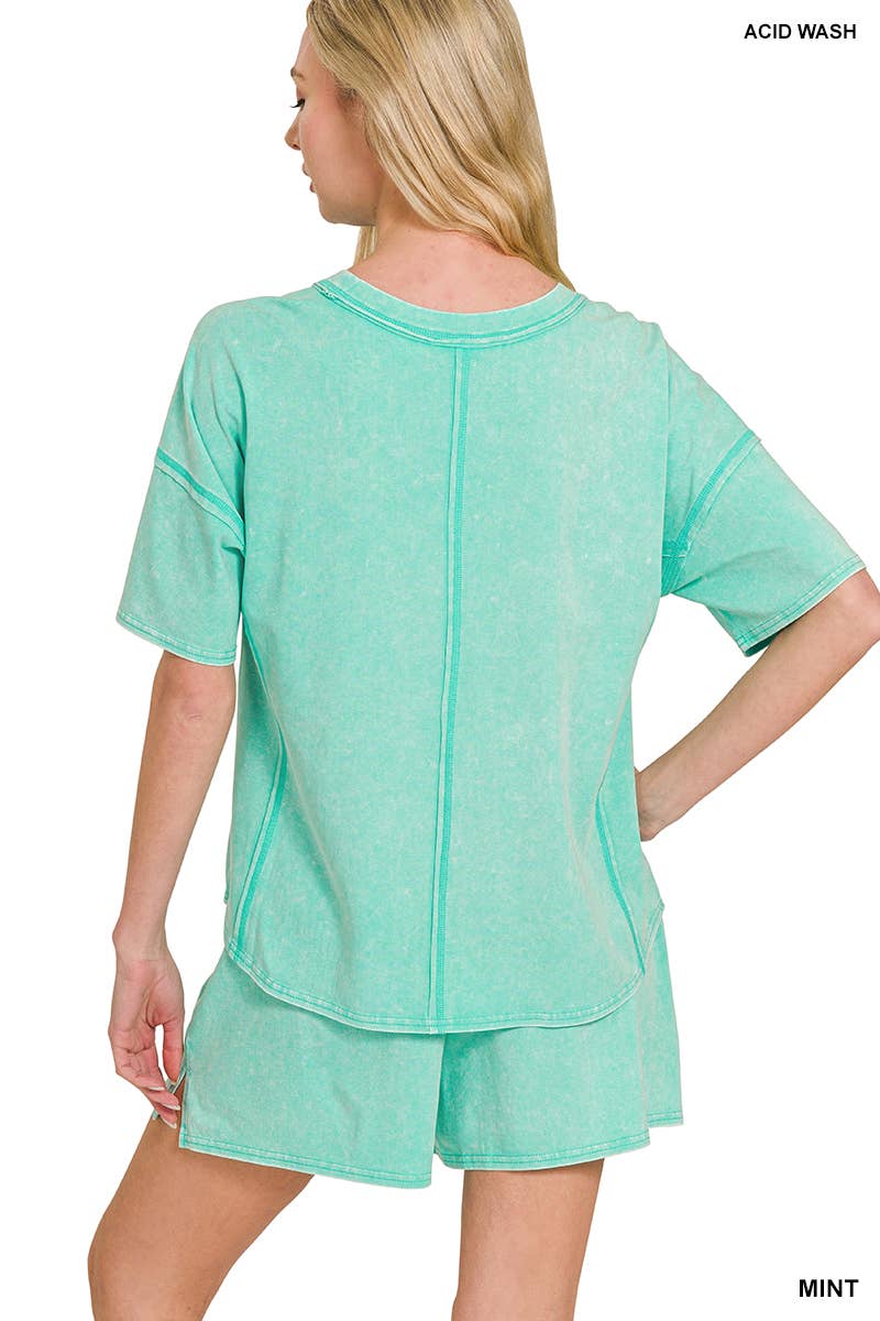 FINAL SALE- Acid Washed Short Sleeve Tee & Shorts Set 926 WEST