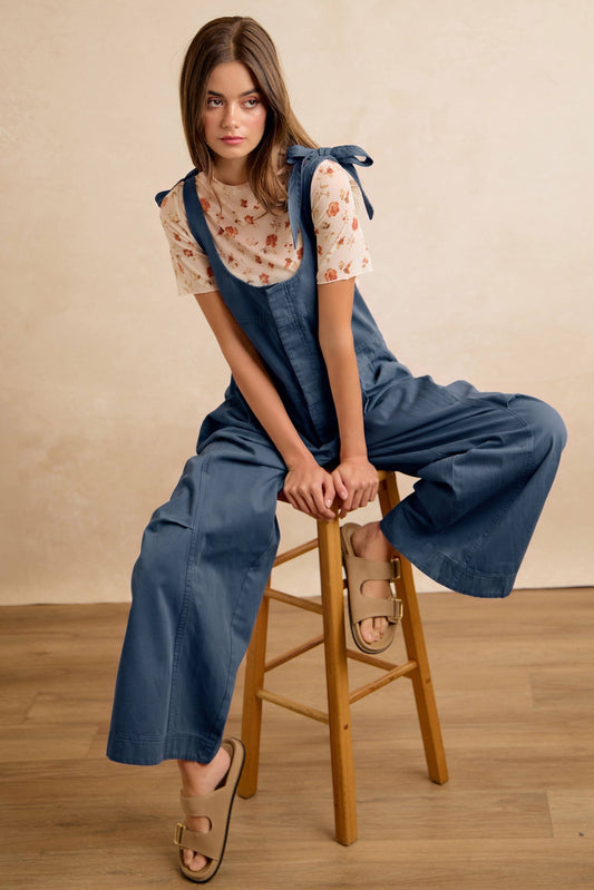 Solid Barrel Style Jumpsuit with Adjustable Strap