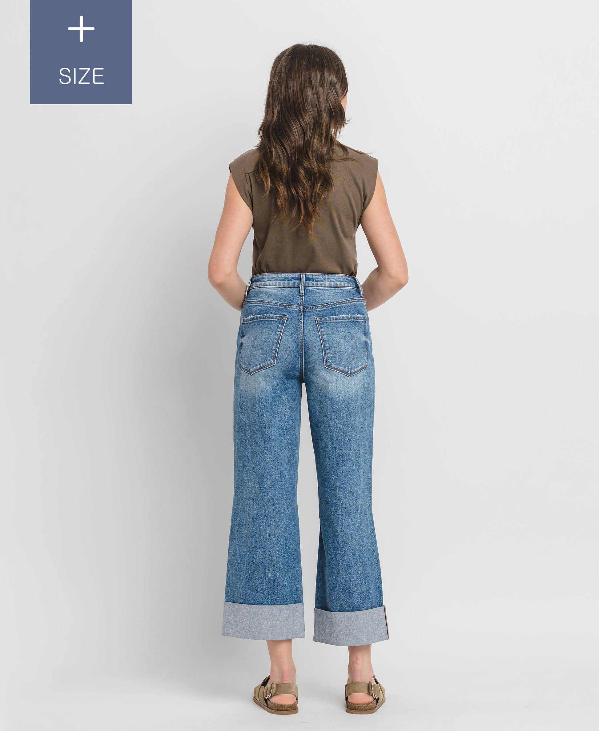 PLUS SIZE SUPER HIGH RISE CUFFED BAGGY WIDE JEANS LV1459-P Lovervet by VERVET
