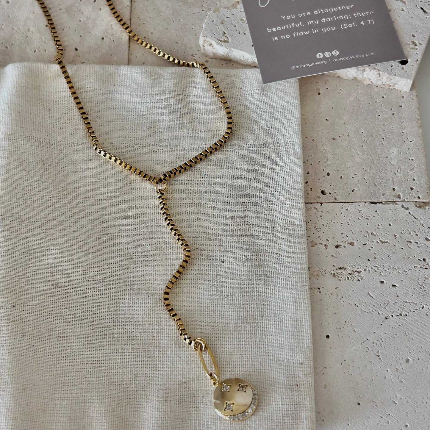 Lariat long necklace crescent moon layering jewelry