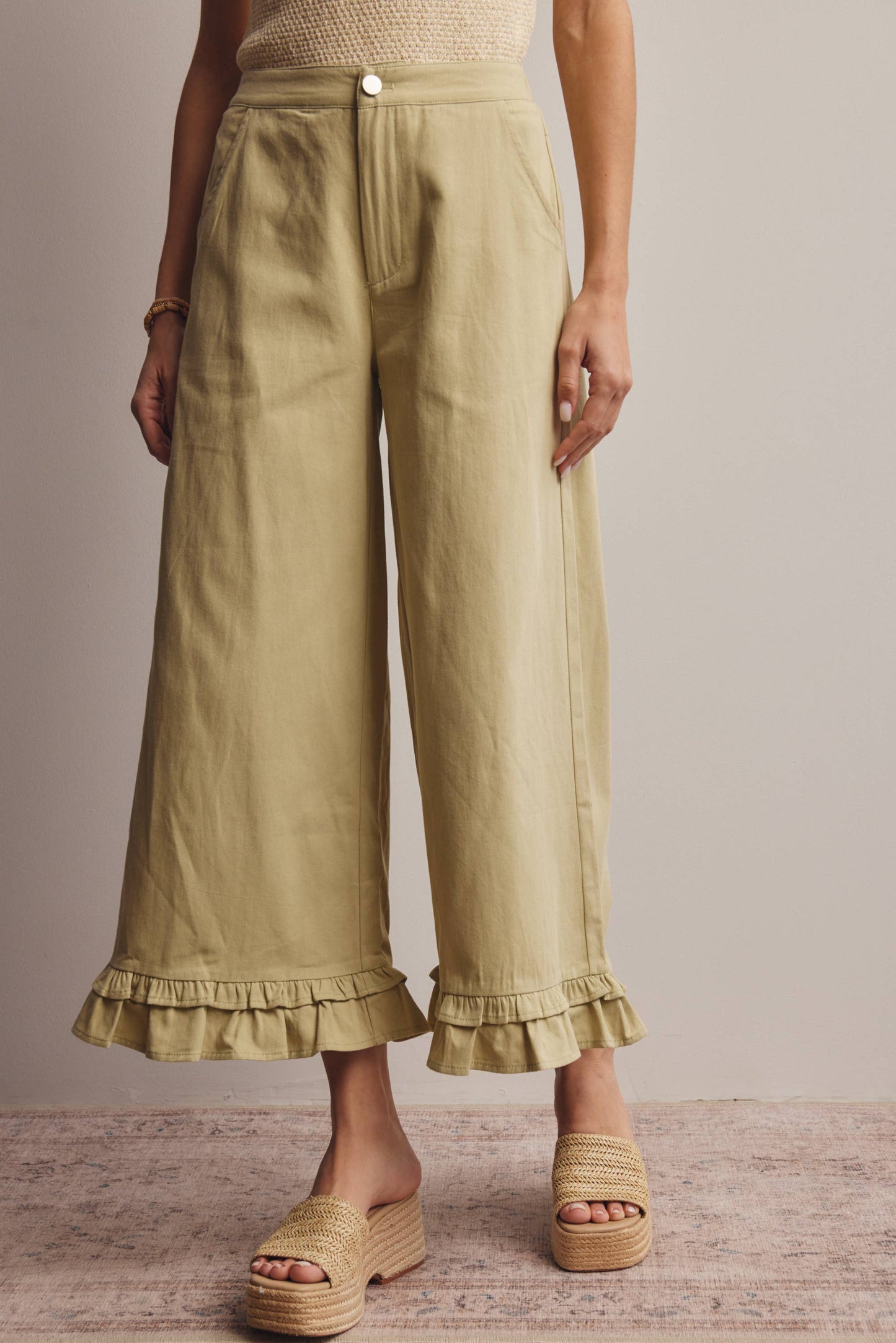 Forte - Ruffle Hem Wide-Leg Pants