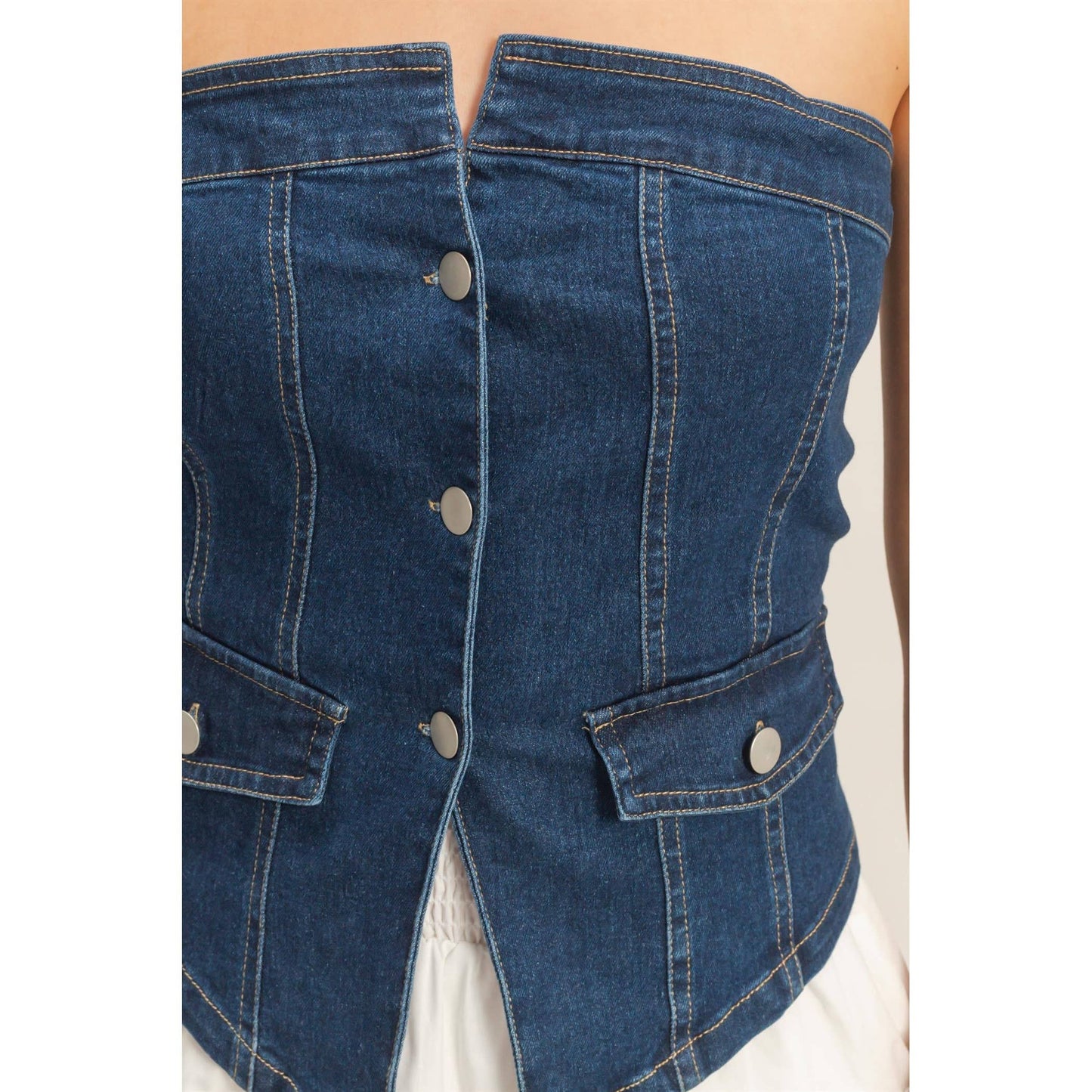 HYFVE - Strapless Button-Up Denim Top
