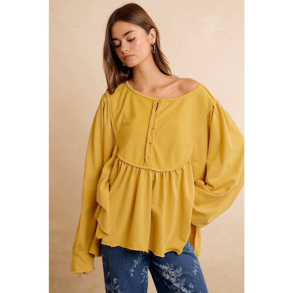 Vintage Mustard Peplum Sweatshirt