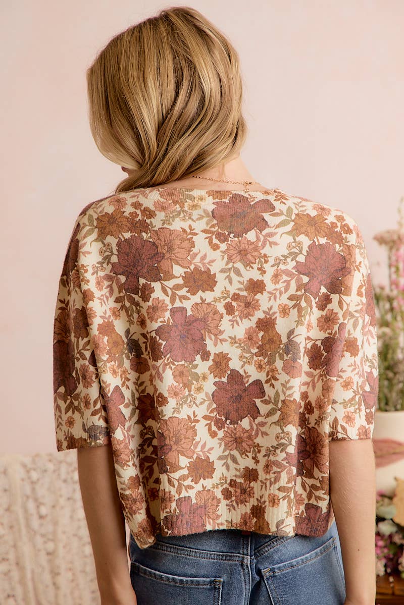 Ivory & Brown Floral Button-Front Sweater Vest