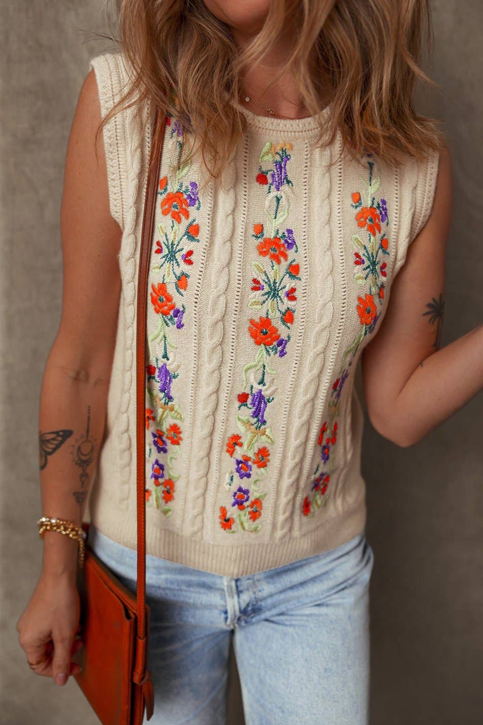 Floral Embroidered Sleeveless Sweater Top LALA LOO