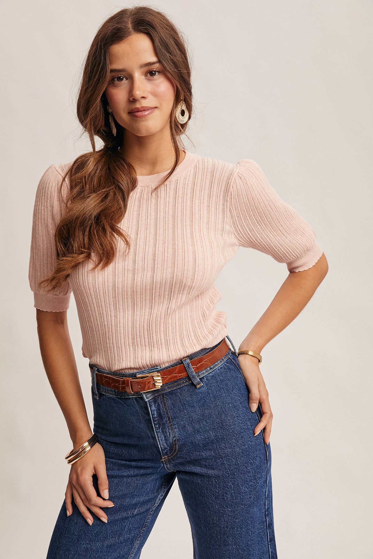 Forte- Textured Knit Puff Sleeve Top - 926 West