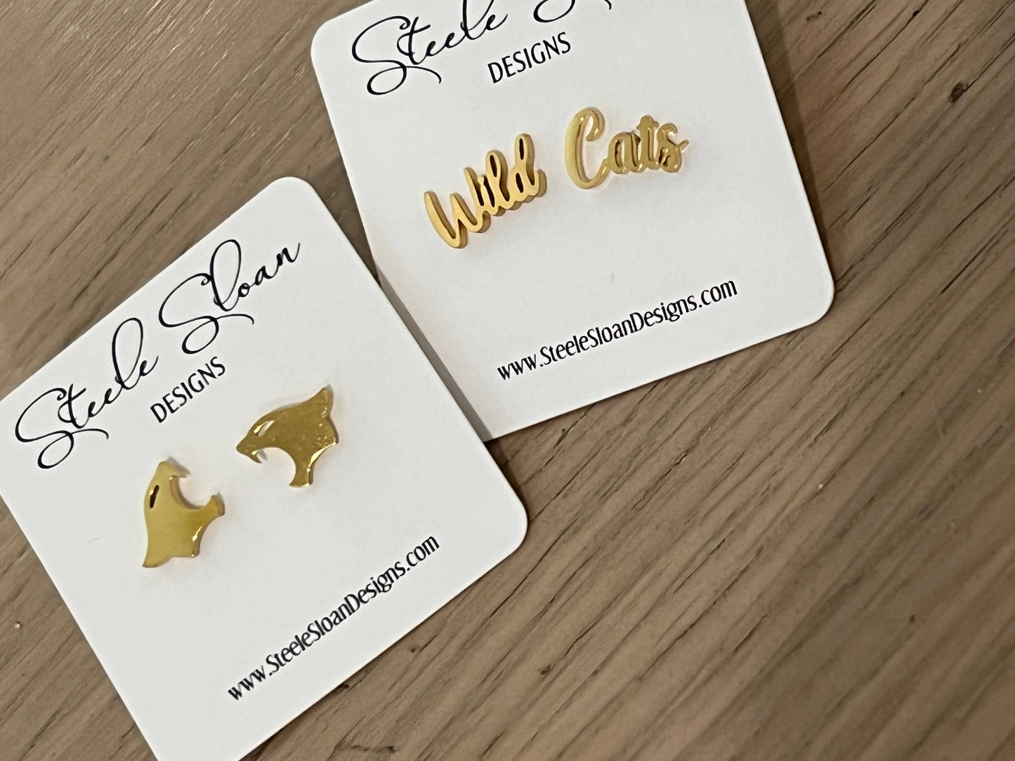 Cute Wild Cat Name Earrings, Gift for Wildcat Fan, Go Cats! Steele Sloan Designs