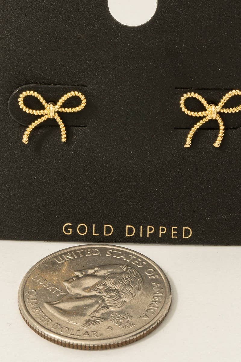 Gold Dipped Ribbon Bow Stud Earrings 926 WEST