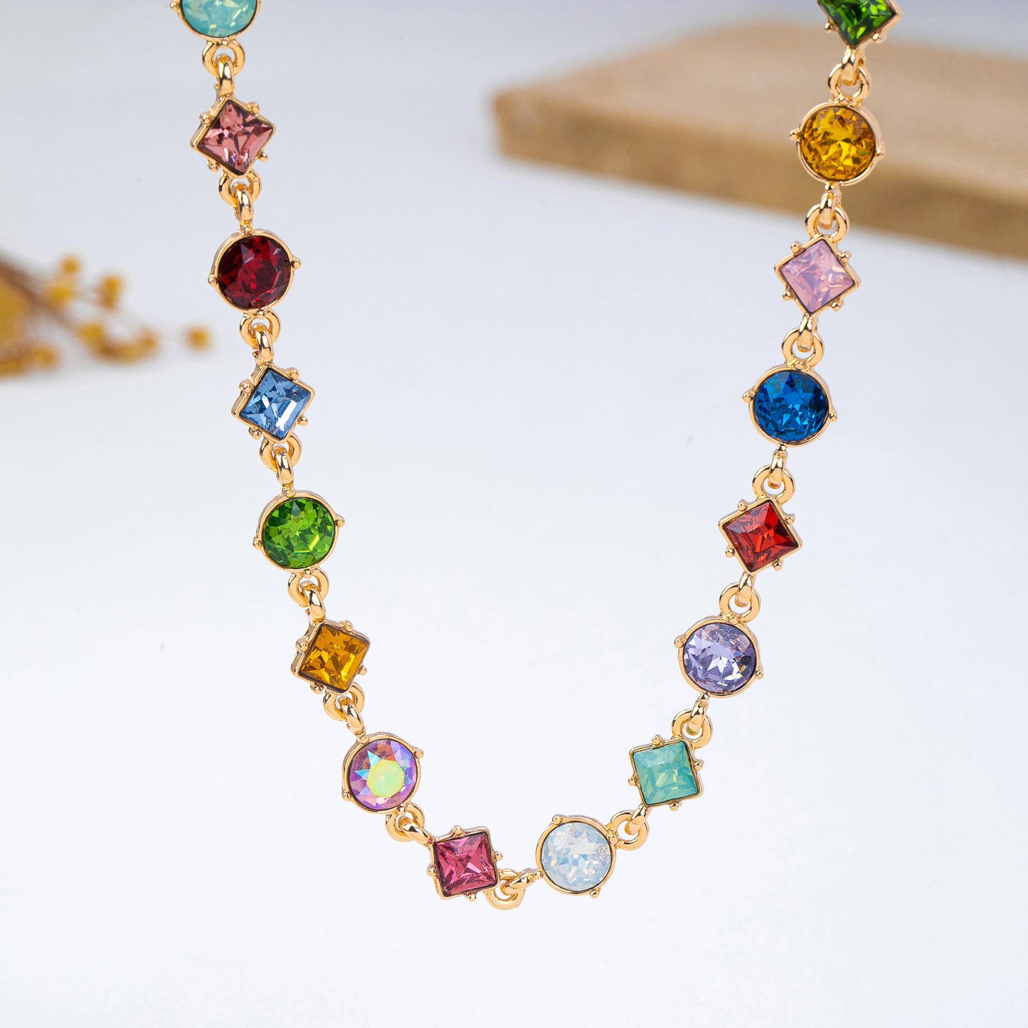 Multicolored Mixed-Shape Crystal Station Necklace