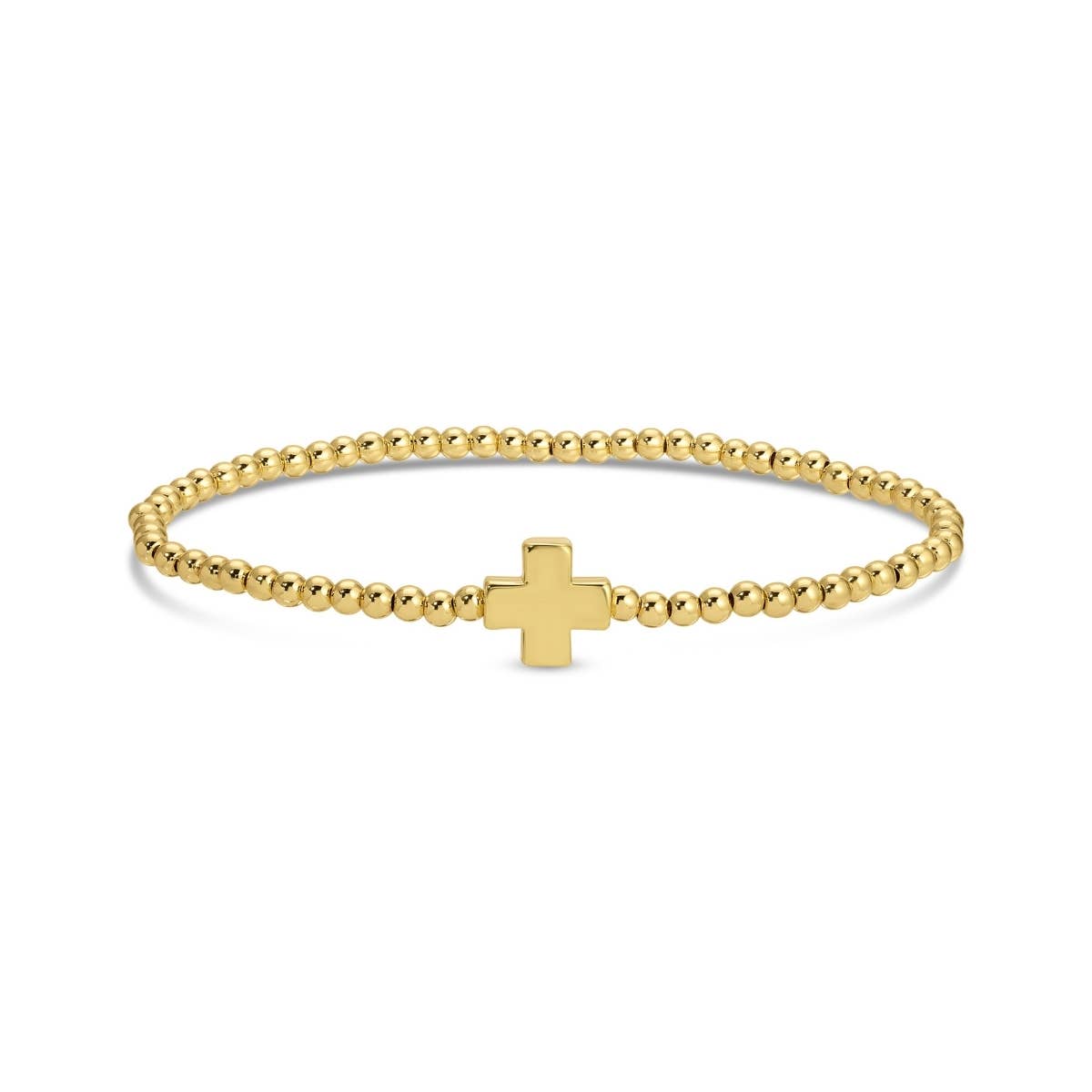 Splendid Iris - 3mm Beaded Stretch Bracelet with Single Gold Cross B3474 - 926 West