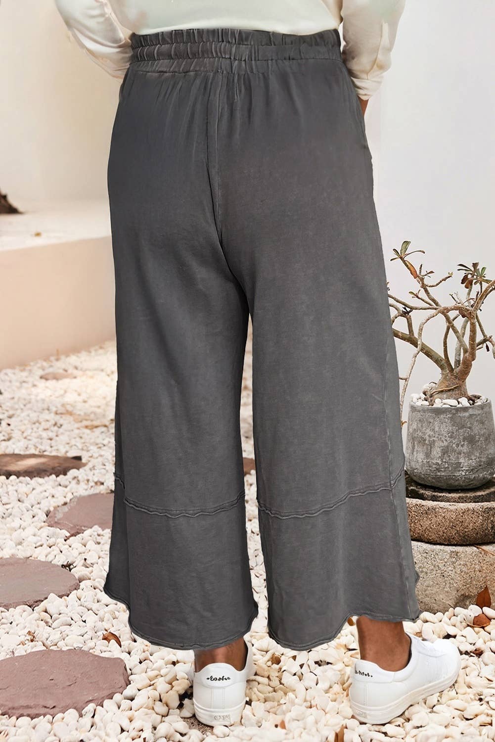 LDC Floral Patch Mineral Washed Terry Knit Cropped Pants Little Daisy Closet