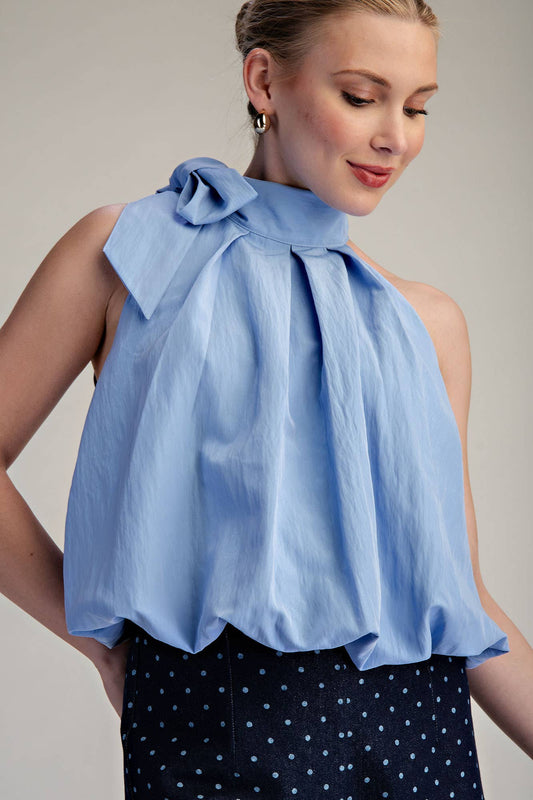 GLAM - High Neck Tie Wrap Balloon Sleeveless Top