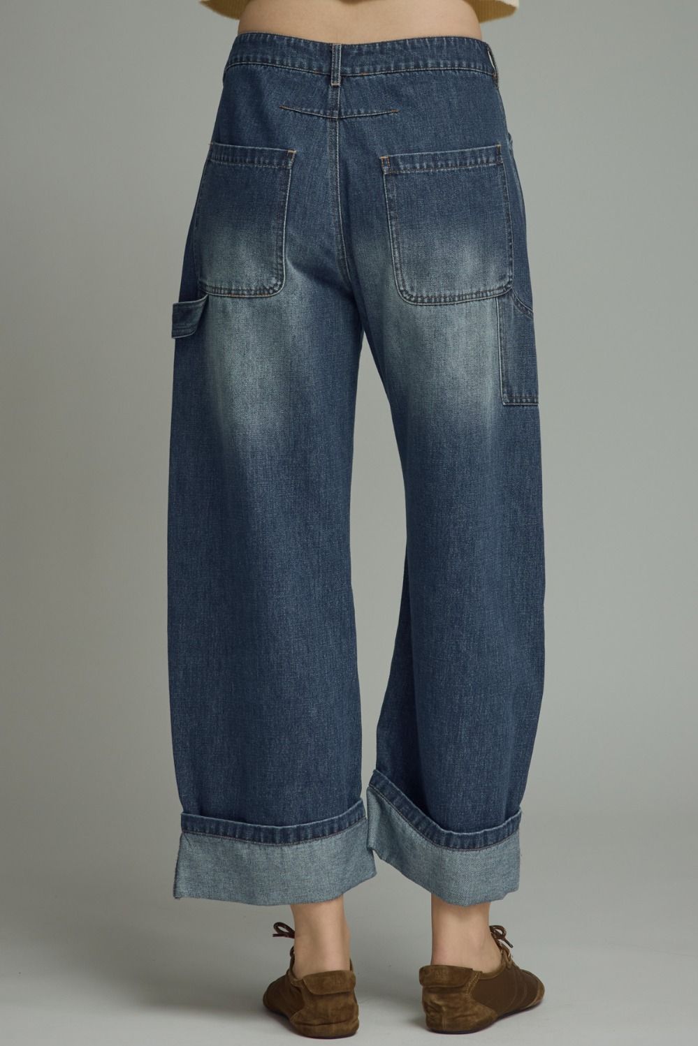 Cuffed Wide Leg Denim Pants