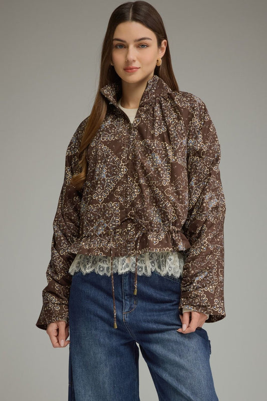 Paisley Print Drawstring Waist Jacket