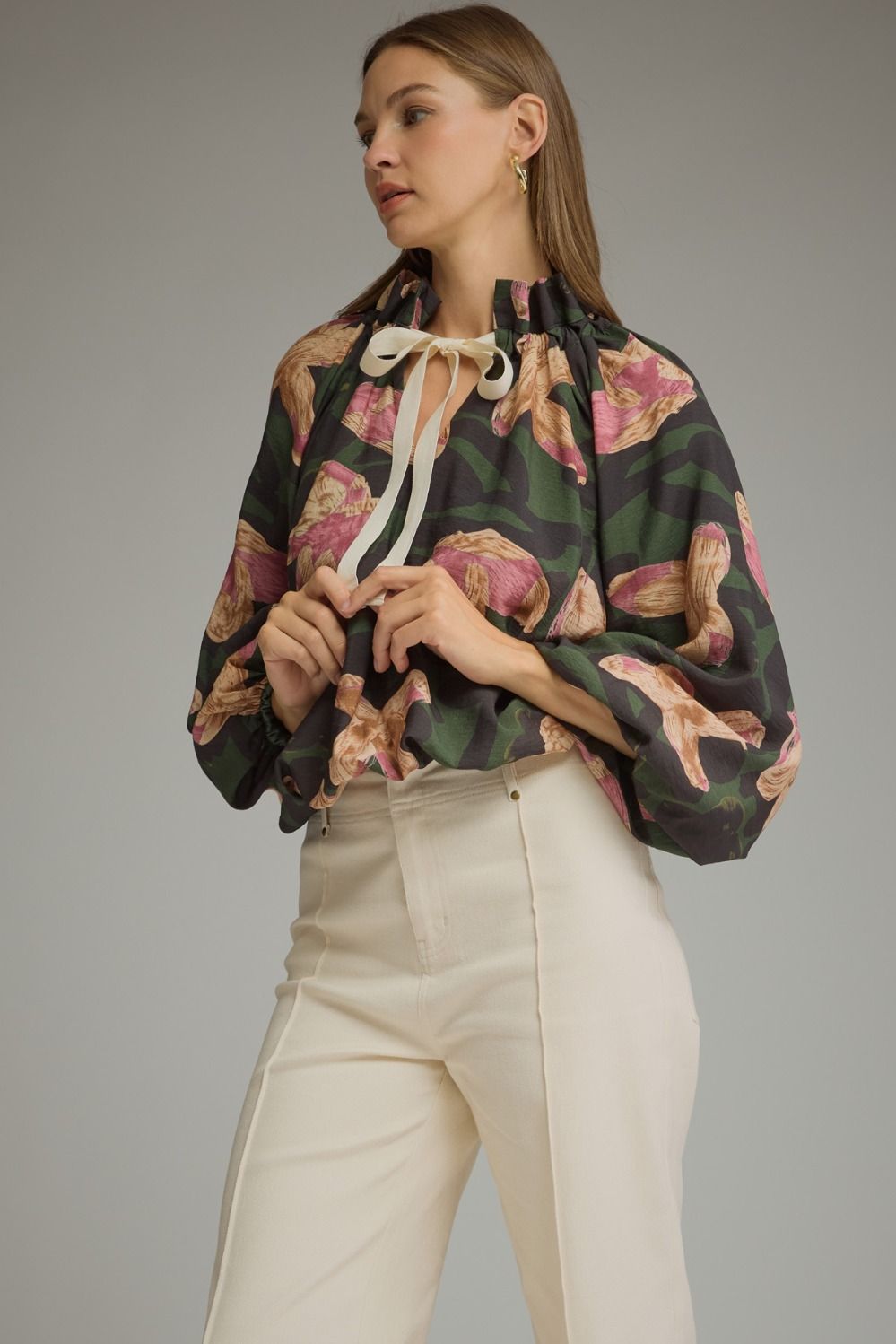 Entro Floral Print Balloon Sleeve Top