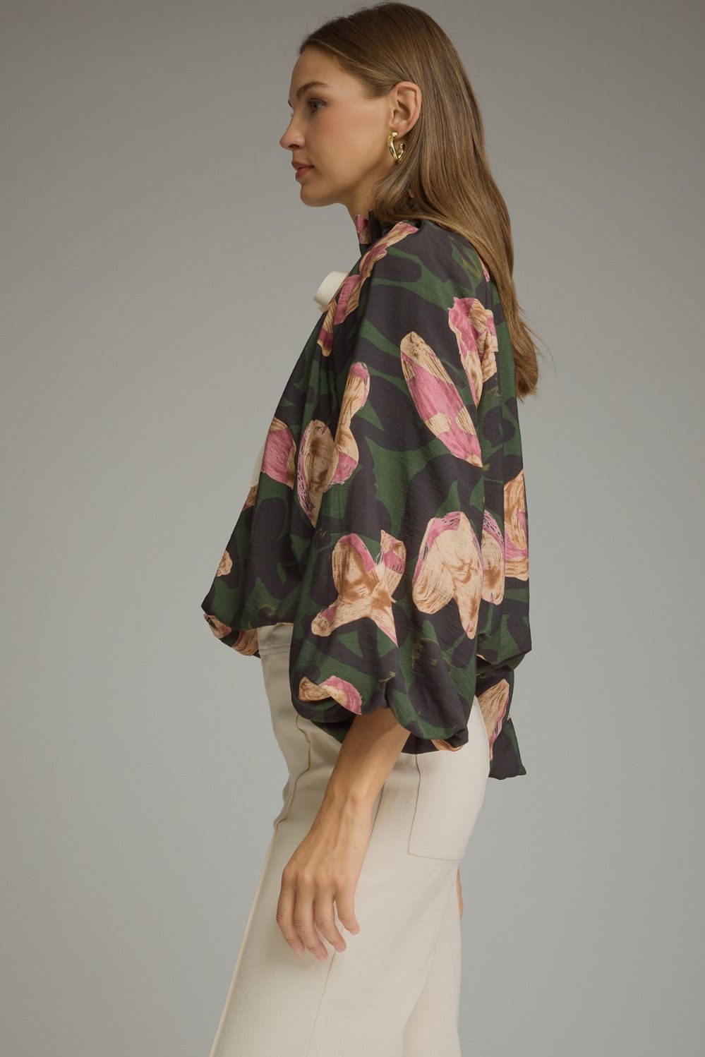 Entro Floral Print Balloon Sleeve Top