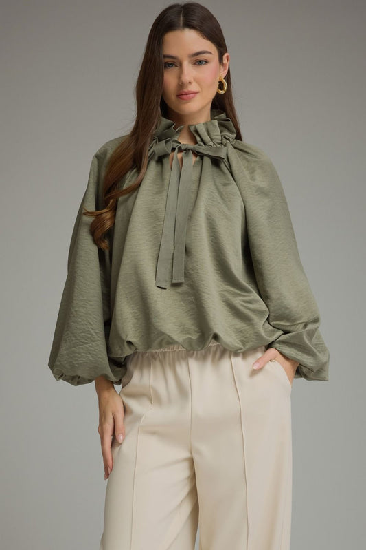 Entro Olive Tie-Neck Poncho Sleeve Top