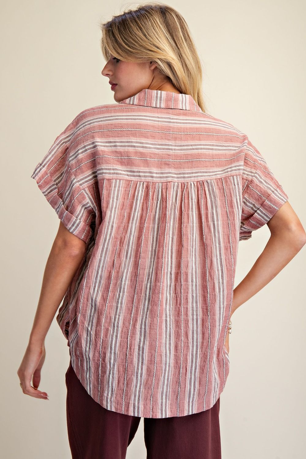 Easel Crinkled Stripe Blouse