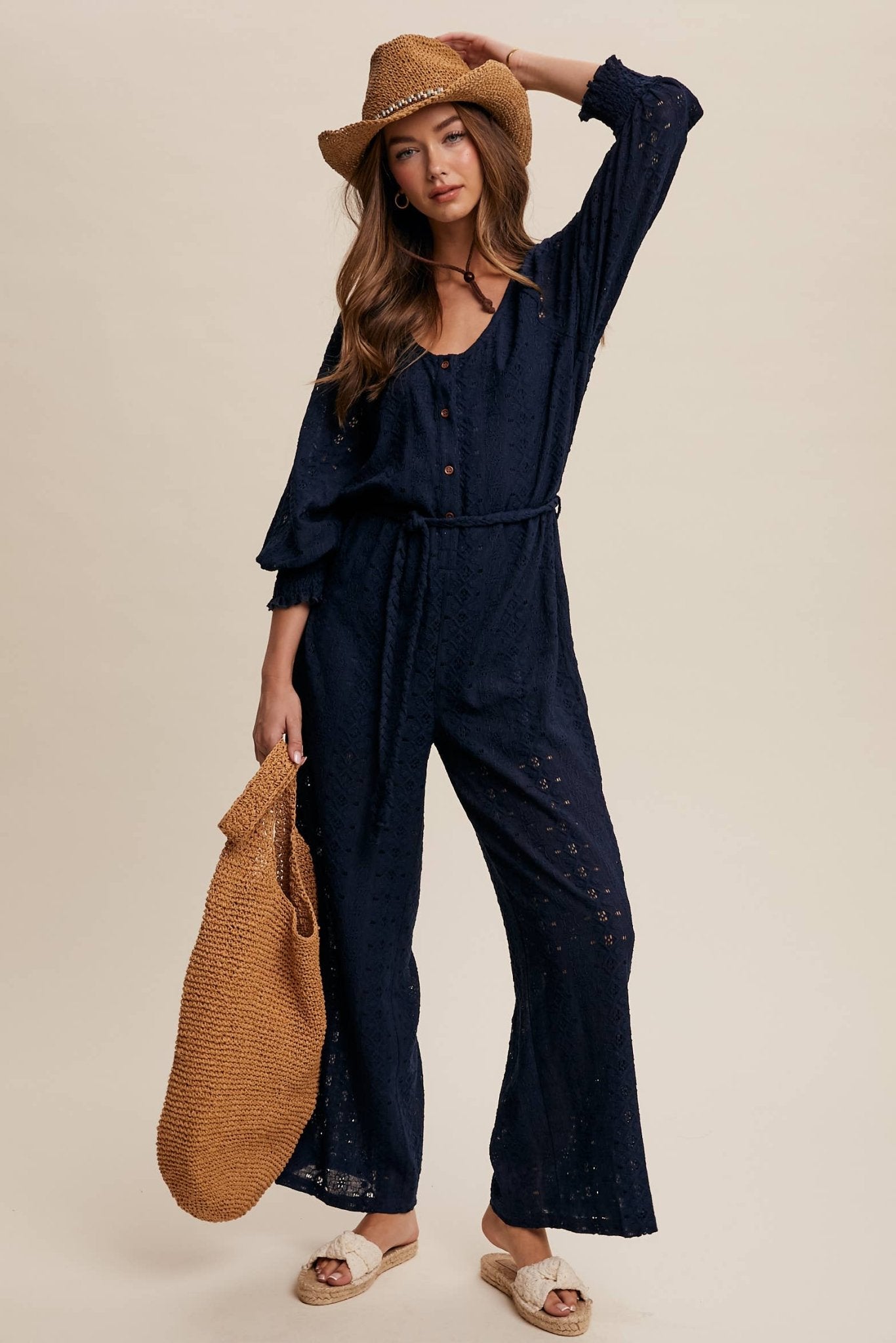Eyelet Lace Wide Leg Jumpsuit - 926 West