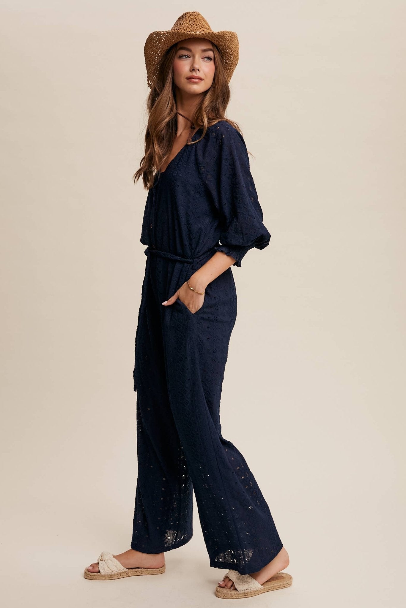 Eyelet Lace Wide Leg Jumpsuit - 926 West