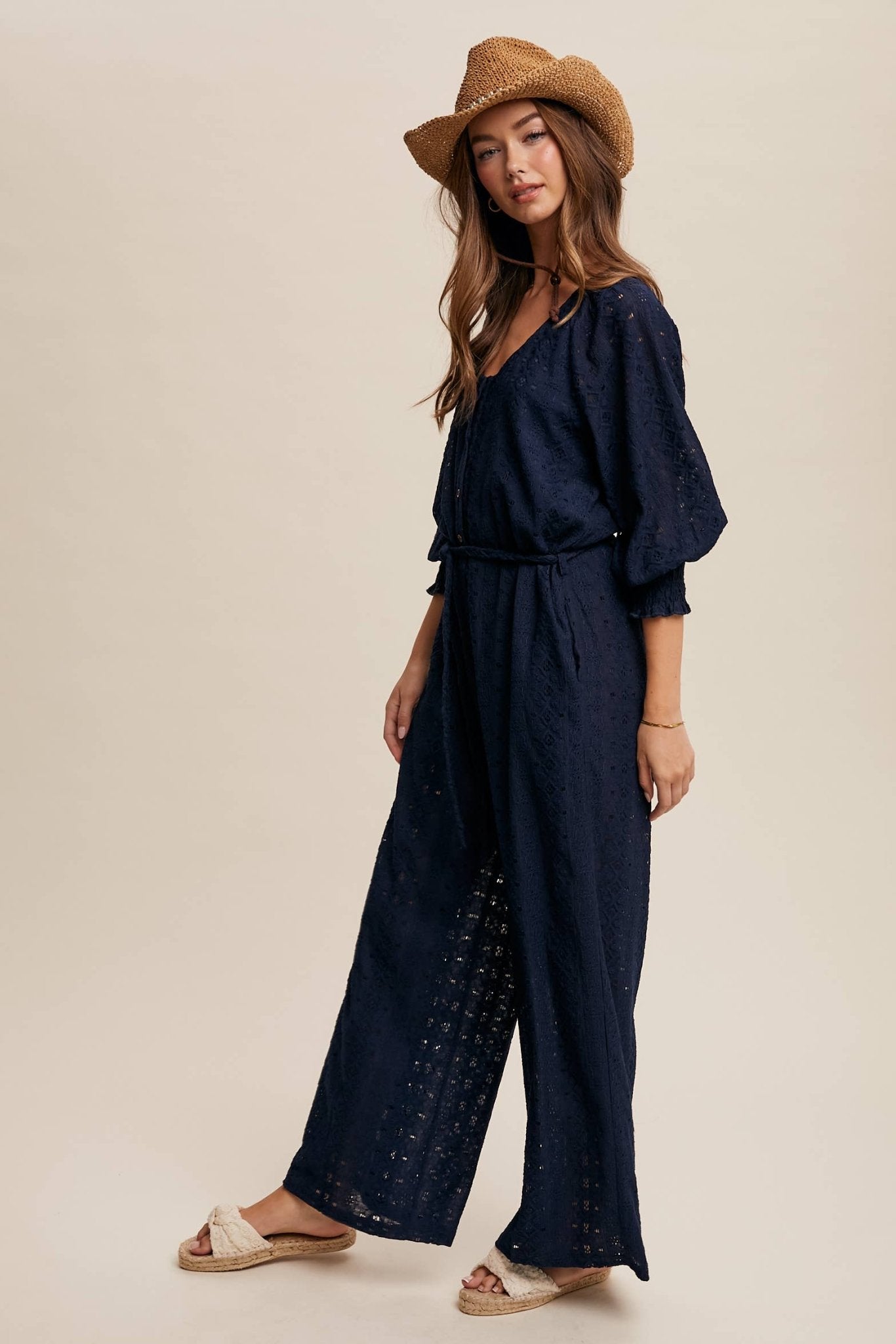 Eyelet Lace Wide Leg Jumpsuit - 926 West