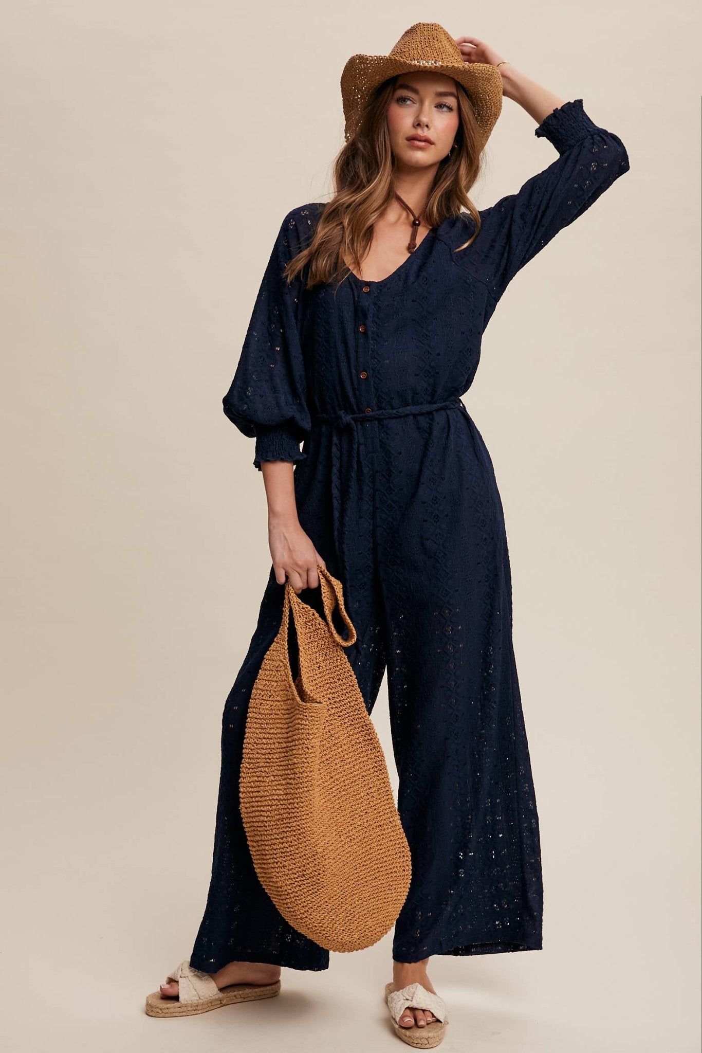 Eyelet Lace Wide Leg Jumpsuit - 926 West